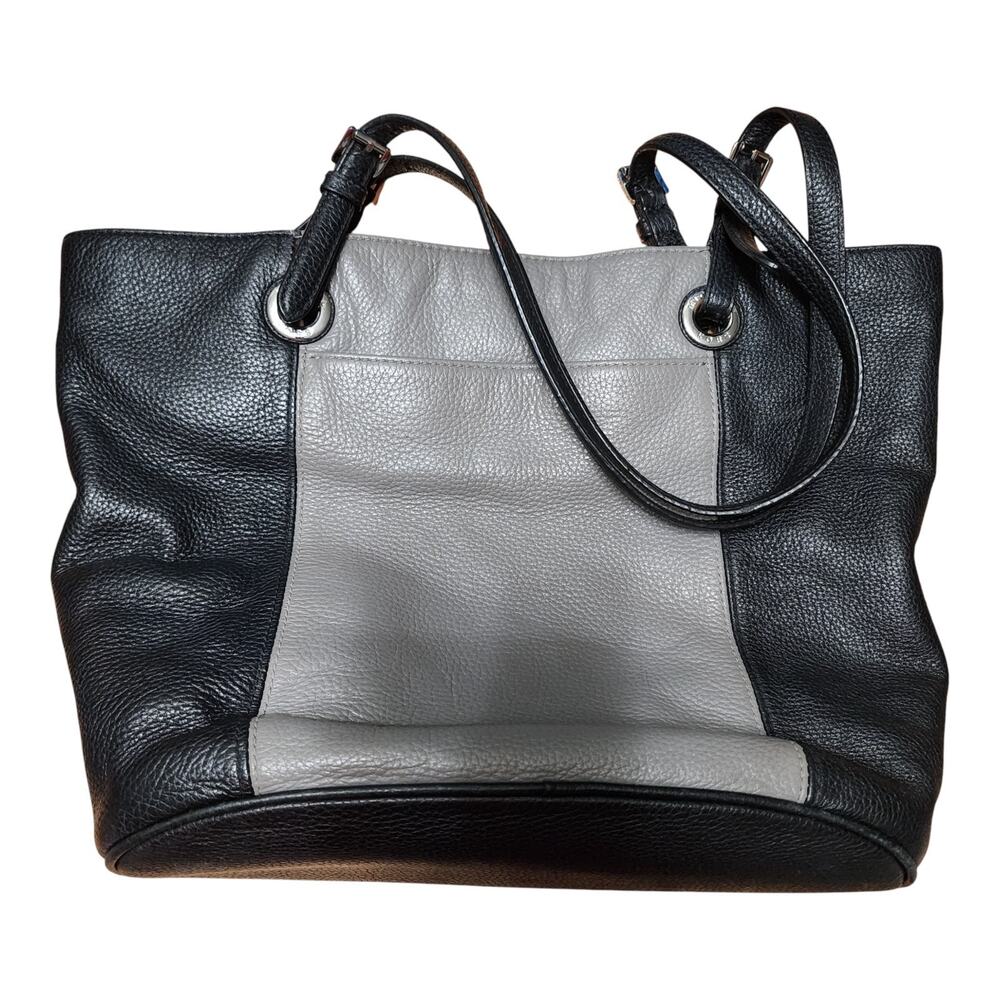 Michael Kors Jet Set Large Leather Tote Black Gray Pebbled Silver Accent 14x11x5 - Picture 7 of 16